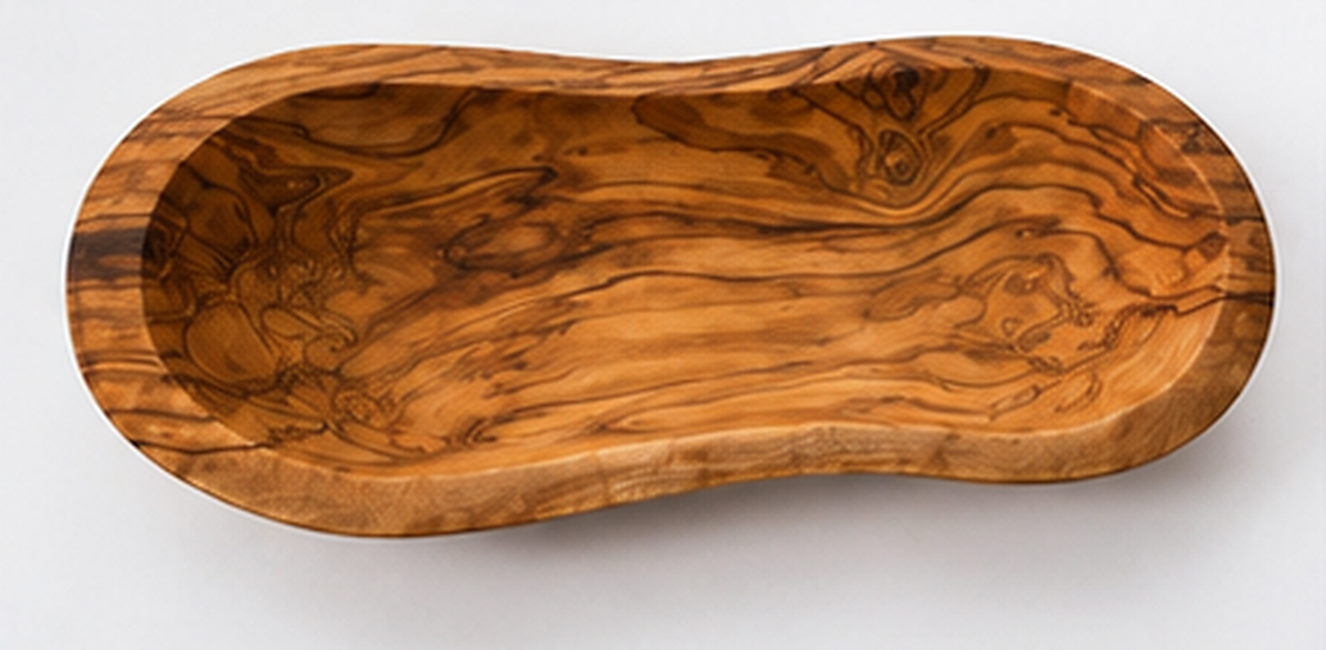 Mediterranean olive wood bowl with a live edge left in its natural shape