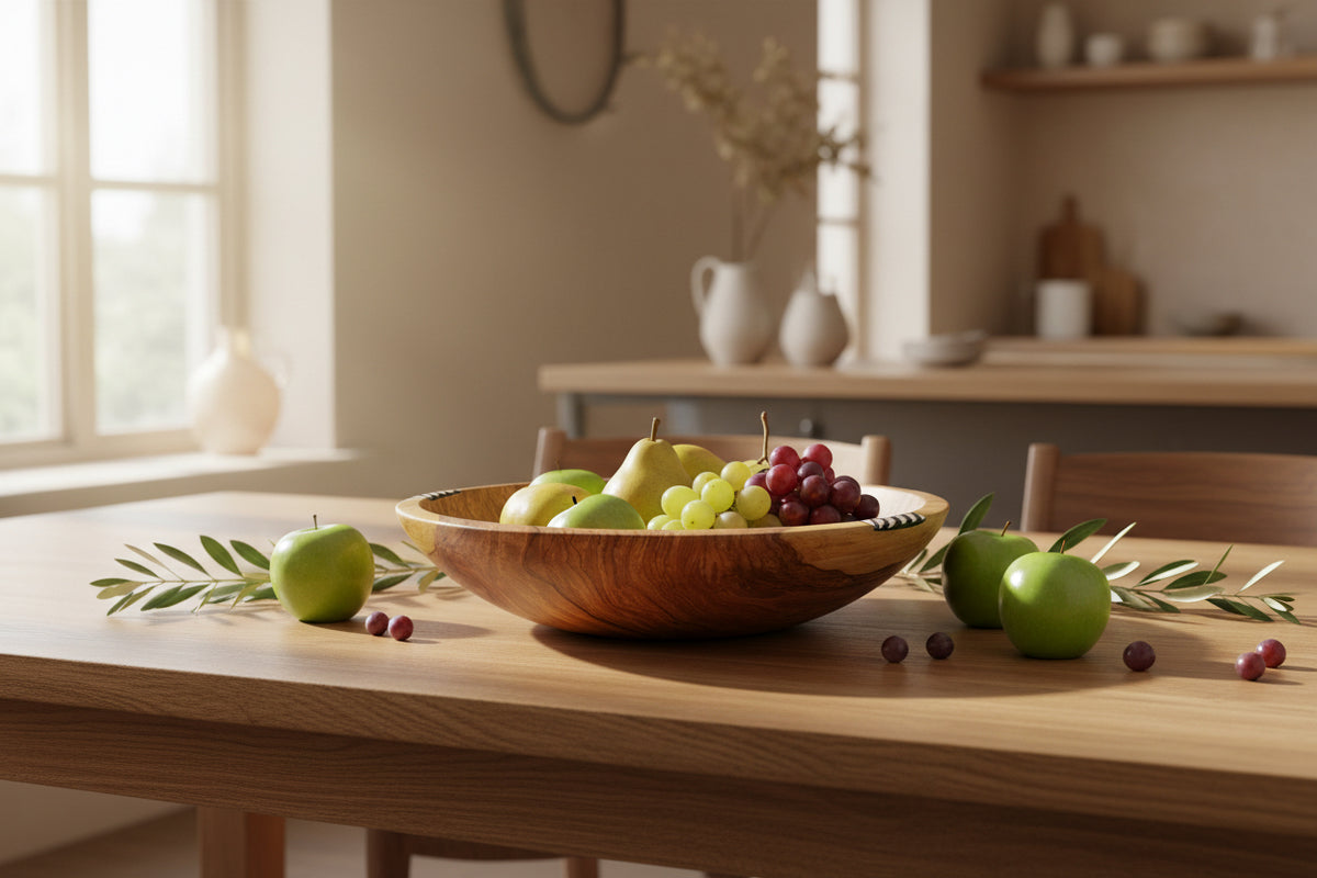 Olive wood serving bowl hand-carved from wild olive wood